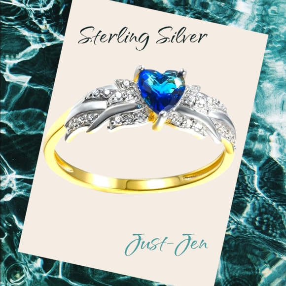 Sterling Silver 925 Beautiful Blue Heart 💙 and Wings Ring 💍!! 💍 - Picture 4 of 14